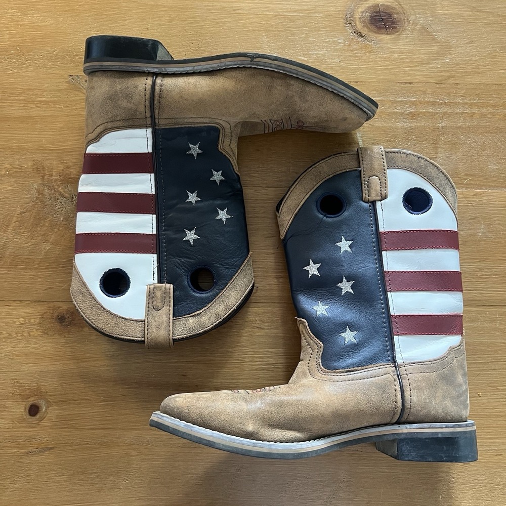 Smoky Mountain Youth Western Cowboy Boots Size 5.5 R American Flag Leather